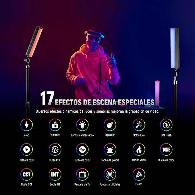 NEEWER TL21C RGB Light Wand with App Control, Magnetic Handheld Light Stick | 2500K-8500K Dimmable, CRI95+, Full Color LED Tube Bar, 2550mAh Battery, 17 Light Scenes, for Vlog Photography Video - Image 4