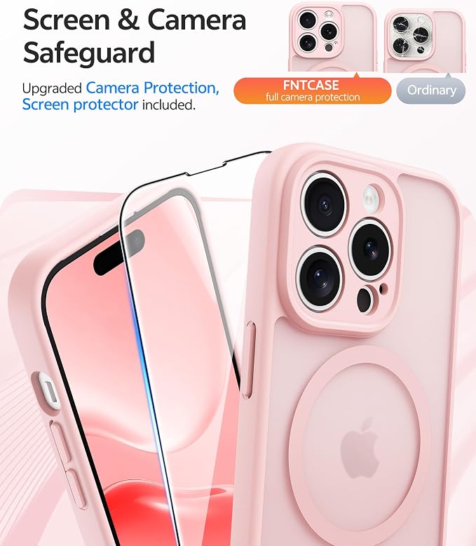 FNTCASE for iPhone 14 Pro Case, Compatible with Magsafe, Screen Protector | Full Camera Protection, Translucent Matte, 14FT Military Grade Drop Proof, Shockproof Protective Phone Cover, Light Pink - Image 4