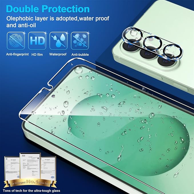 firtstnow 3 Pack for Samsung Galaxy S25 Screen Protector Tempered Glass + 3 Pack Camera Lens Protector, Military Grade Shatterproof, 9H Hardness, Fingerprint Unlock, Case Friendly 6.2 Inch - Image 6
