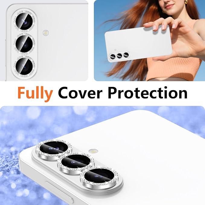 for Samsung Galaxy S26 Camera Lens Protector, Individual Metal Ring Tempered Glass Lens Cover, [Strong Adsorption] Scratch Resistant Ultra-Thin HD Clear Lens Cover, 1 Set-Slivery Diamond - Image 8