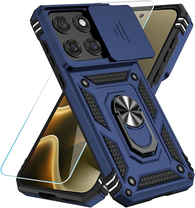 SunStory Compatible with Motorola Moto Edge 2026 Case with HD Screen Protector & Slide Camera Cover & Rotated Ring Kickstand, [Military-Grade] Phone Case for Moto Edge 2026,Blue by SunStory