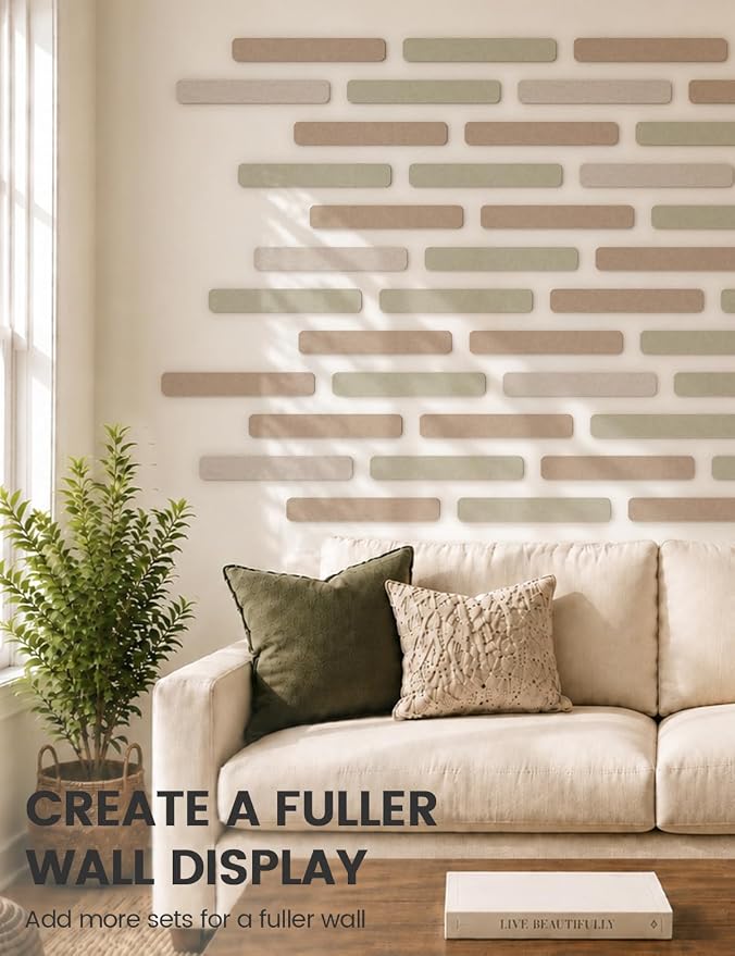 Fluxynara 13" x 2" Felt Wall Panels, Taupe | 8-Pack Includes 50 Push Pins and Adhesive Tabs for Photos, Notes and Decor in Bedroom Doors, Home Office or Studios - Image 7