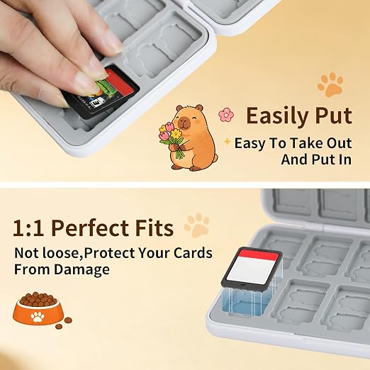 PERFECTSIGHT Switch Game Card Case for Nintendo Switch 2/ Lite / OLED, Switch2 Game Holder Cartridge Case for Game Cards and 48 SD Cards, Cute Kawaii Portable Compact Storage Box, Capybara - Image 3