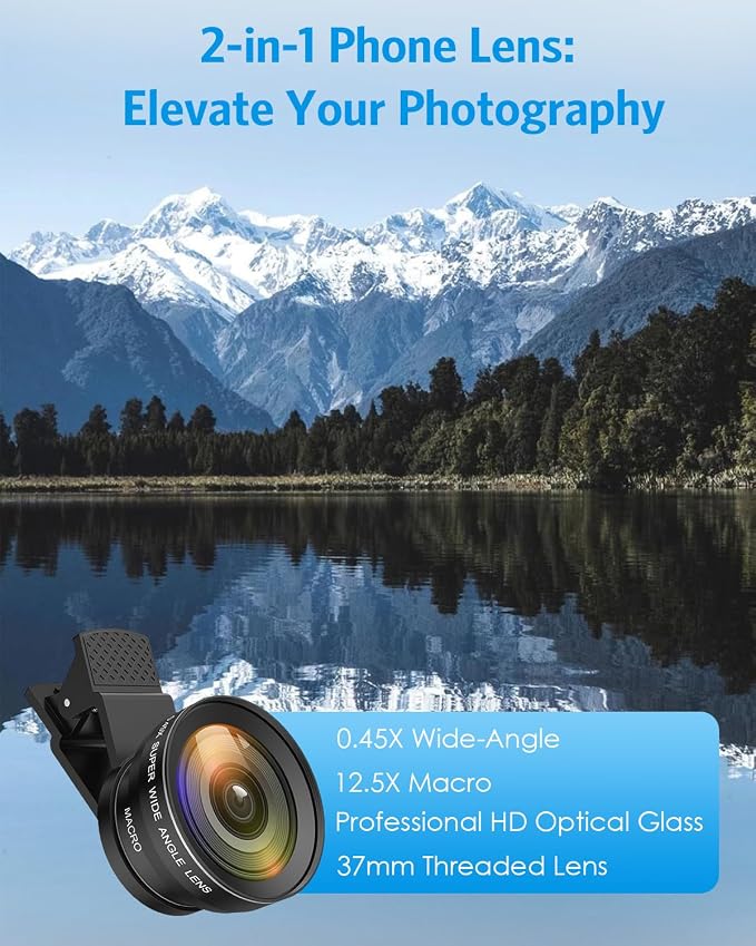 AMIR Phone Camera Lens, 0.45X Wide Angle & 12.5X Macro Lens, 2-in-1 Clip-On | 140° Super Wide Angle, HD Optical Glass, Universal Clip-On for iPhone 16/15/14/13, Samsung Galaxy S & Most Smartphones - Image 4