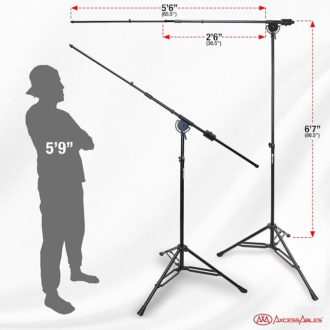 AxcessAbles AXCMB-T Heavy Duty Microphone Boom Stand with Weighted Tripod Base | 80.5-inch Height Overhead Mic Stand | 65.5-Inch Boom Arm Stand | Shotgun Video Mic Stand | All Metal Construction - Image 2