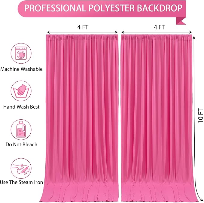Hot Pink Backdrop Curtain 2 Panels-Wrinkle-Free Polyester Photography Drapes for Wedding Party Photo Background Decorations- 8 X10FT (Hot Pink) - Image 5
