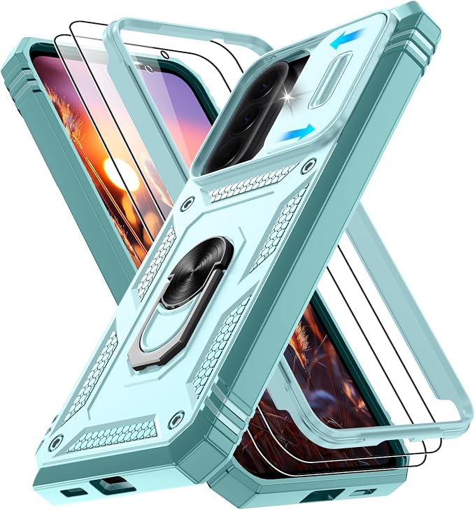 Gritup for Samsung Galaxy A57 5G Phone Case with Camera Cover | 2*Screen Protector & 360° Rotating Ring Kickstand, Military Grade Protective Cover para Samsung A 57, Green by Gritup