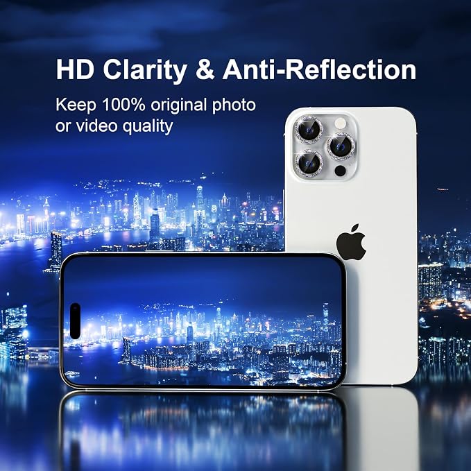 Misea Compatible for iPhone 15 Pro/iPhone 15 Pro Max Camera Lens Protector | 9H Tempered Glass Ultra HD Bling Camera Screen Protector Cover Metal Individual Ring Decoration Accessories, Silver Glitter - Image 4