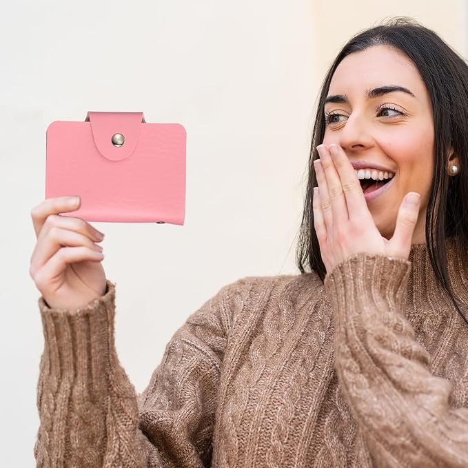 Leather Credit Card Organizer, Slim Business Credit Card Book, 24 Small Cells for Memory Cards, RFID Case Wallet, Pink Wallet Holder for Women, Debit Cards Protector Holder - Image 6