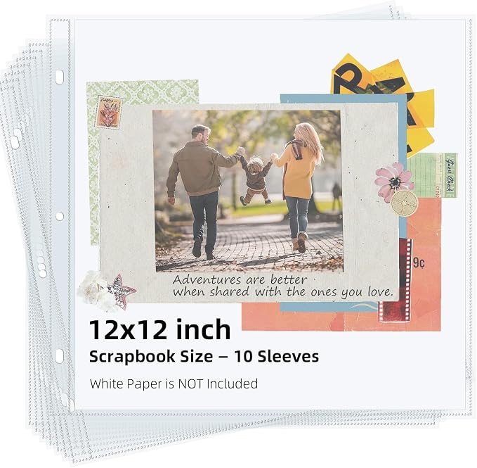 Vienrose Scrapbook Refill Pages 12x12, 10 Pack Heavyweight Clear Page Protectors for 3 Ring Binders, Top Loading Plastic Sleeves for Scrapbook Albums & Photo Storage (No Paper Inserts, Acid Free) by Vienrose