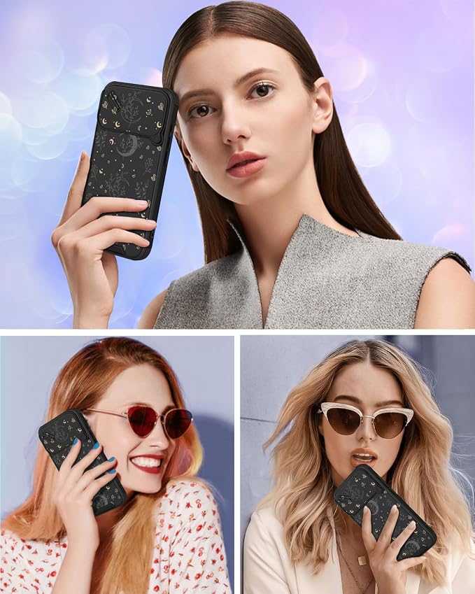 for iPhone 17 Pro Max Case - Women Cute Phone Cover Girly Pretty Unique Aesthetic Design Slide Camera Cover Protective Case for Apple for iPhone 17 Pro Max, Black Moon Stars - Image 6
