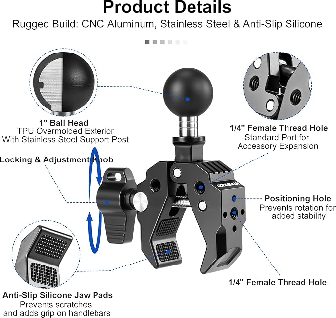 Heavy Duty 1 Inch Ball Head Clamp Mount - Image 3