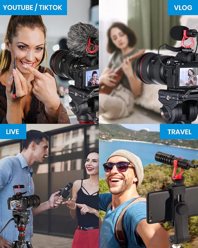 Moukey MCM-1 Camera Microphone, Video Mic with Shock Mount and Windshield, Professional Vlogging Kit for iPhone, Android Smartphone, DSLR Camera & Camcorder, Battery-Free Shotgun Mic - Image 6