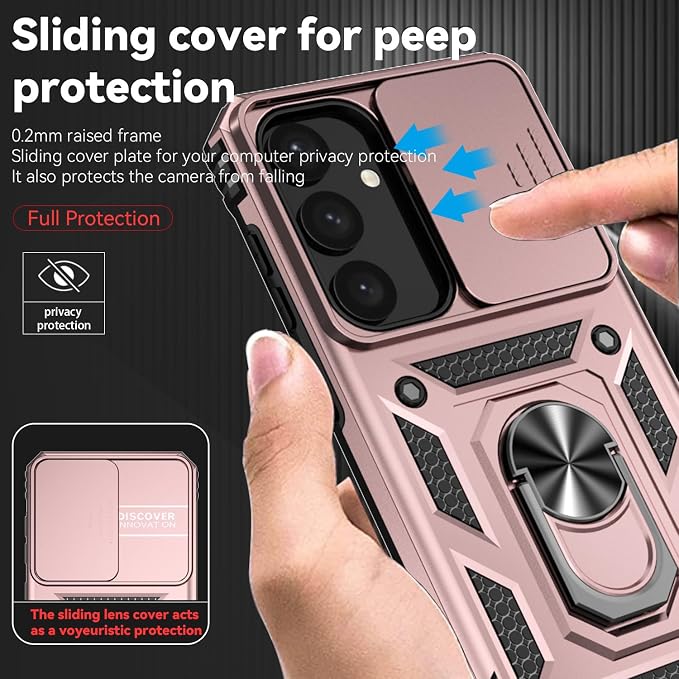 for Samsung Galaxy S24 Plus Case with Camera Lens Cover HD Screen Protector, Military-Grade Drop Tested Magnetic Ring Holder Kickstand Protective Phone Case for Samsung Galaxy S24 Plus (Rose Gold) - Image 4
