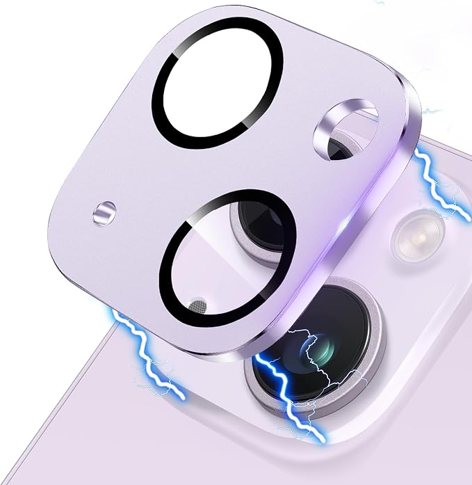 Camera Lens Protector for iPhone 14 /iPhone 14 Plus Metal Camera Cover Film, 9H Tempered Glass, Anti-Scratch, Case Friendly - Purple by Hsefo