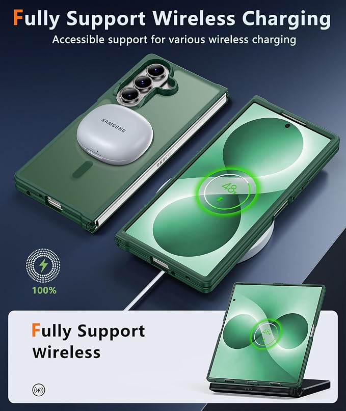 FNTCASE for Samsung Galaxy Z Fold 8 Ultra / Z Fold 7 Case, Fit for Magsafe | Screen Protector, Translucent Matte, 18FT Military Grade Drop Protection, Shockproof Protective Phone Cover, Green - Image 7