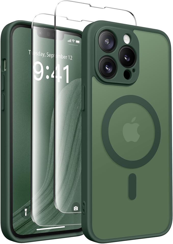 CAPRARO for iPhone 13 Pro Case, Compatible with MagSafe | Upgraded [Full Camera Protection] Shockproof Protective Slim Translucent Matte Magnetic Phone Case 6.1'', Deep Green by CAPRARO