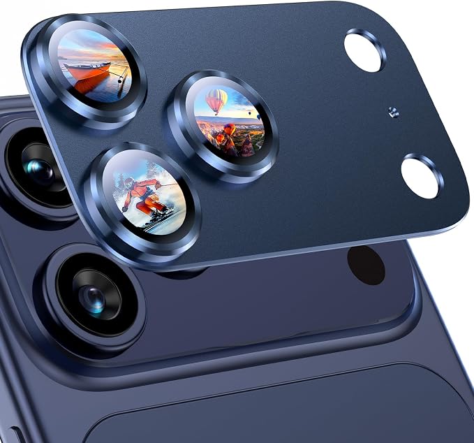 Uyiton for iPhone 17 Pro Max Camera Lens Protector, Metal Frame Glass Cover | Not Easy to Break, Strong Adsorption, Case-Friendly, Metal 9H Sapphire Glass Rear Camera Screen Cover, Deep Blue by Uyiton