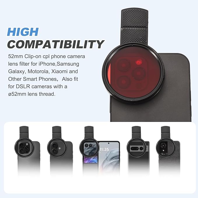 PATIKIL 52mm Phone Camera Lens, Clip-On Full Color Filter Circular Polarizing Lens for Most Smart Phones and DSLR Cameras, Red - Image 4
