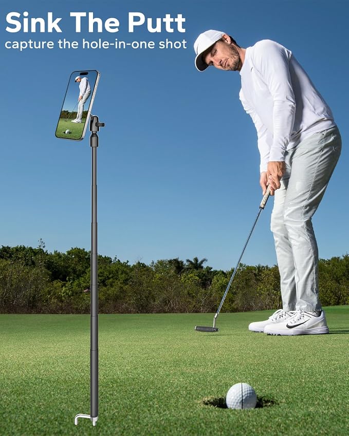 Magnetic Golf Phone Monopod, 57" Gust-Proof Metal Pole with Ground Spike | Snap-On MagSafe Lock, Swing & Putting Training Aid Tripod Stand, for iPhone 17 16 15, Galaxy, Android, Magnetic Cases - Image 4