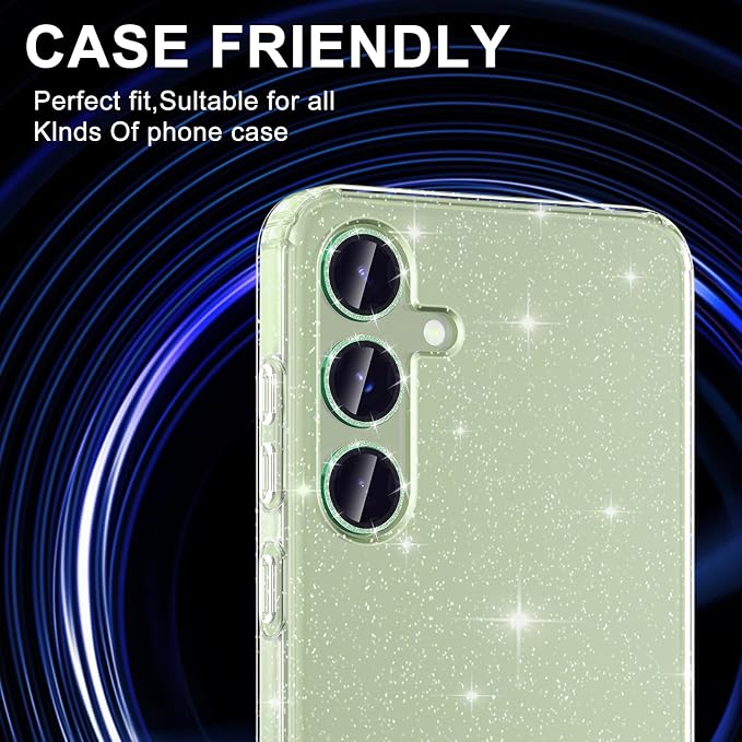 for Samsung Galaxy S24 Camera Lens Protector, Individual Metal Ring Tempered Glass Lens Cover, [Strong Adsorption] Scratch Resistant Ultra-Thin HD Clear Lens Cover, 2 Set-Green Sparkly - Image 5
