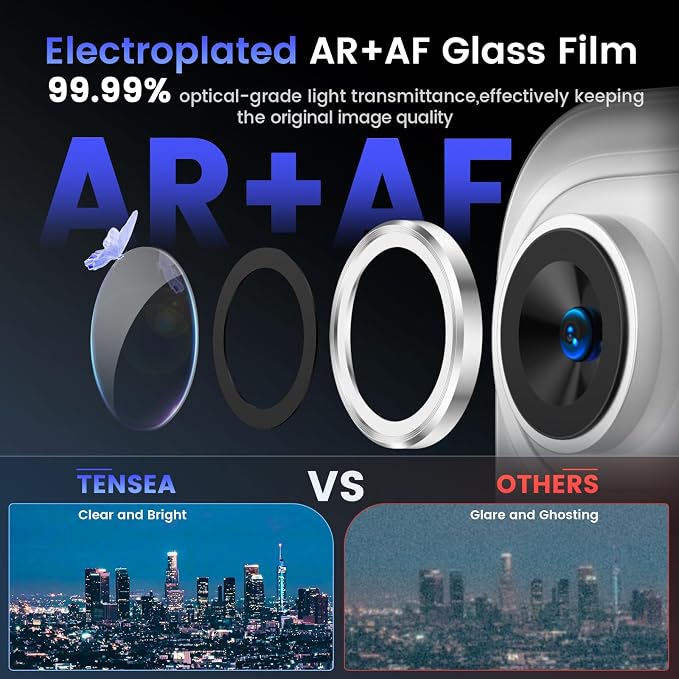 Tensea 2Pack for iPhone Air Camera Lens Protector, Camera Screen Cover | Camera Cover, Metal Individual Ring with 9H Tempered Glass for iPhone 17 Air 6.5inch, HD Clear, Easy Install, Full Protection - Image 3