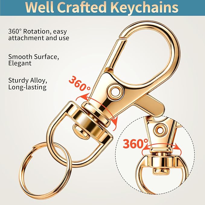 LEOBRO 60pcs Lobster Claw Clasp & Key Ring, for Keychain Jewelry, LightGold | Light Gold Keychain Making Kit, Keychain Clips, Key Chain Rings, Keychains for Crafts, Key Chains Jewelry Making - Image 6