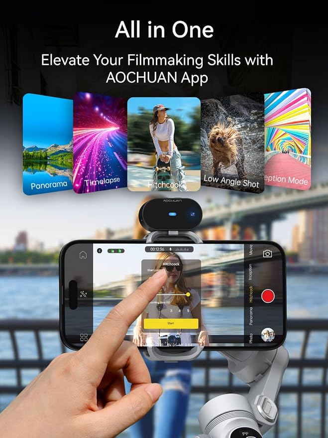 AOCHUAN 3-Axis Phone Gimbal, Gimbal Stabilizer for iPhone w/AI Vision Sensor, Portable for iPhone/Andriod, Phone Stabilizer Built in Fill Light Perfect for TikTok YouTube-Smart XPro AI Grey - Image 8