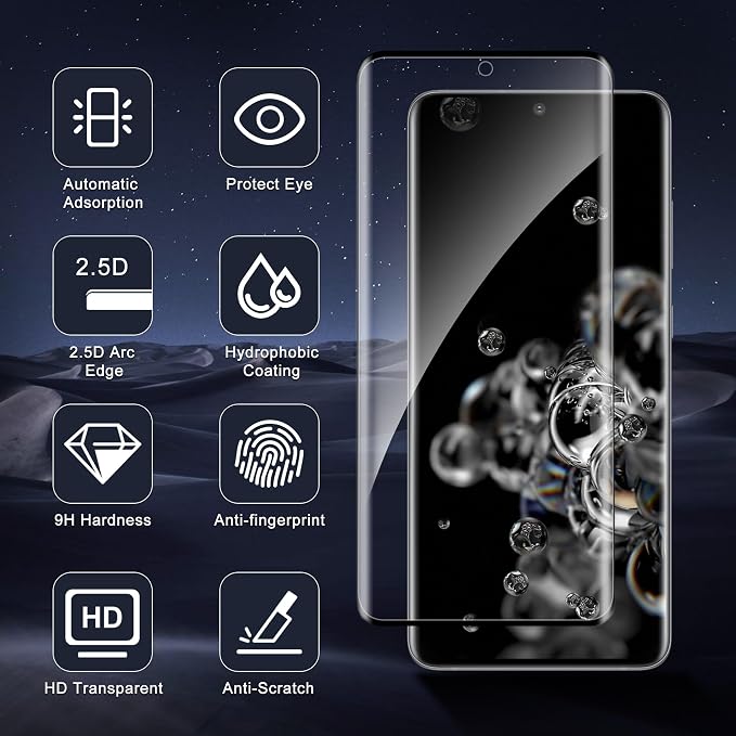 3 Pack for Samsung Galaxy S20 Ultra Screen Protector, 9H Tempered Glass Full Coverage, Case Friendly, HD Clear, Anti-Scratch, Fingerprint Compatible, Bubble-Free for S20 Ultra 5G 6.9” - Image 3