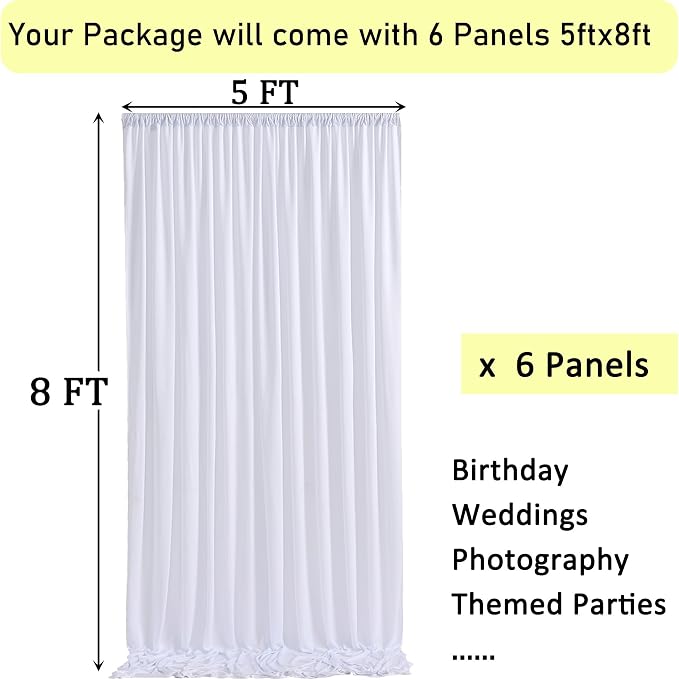 30ft x 8ft Wrinkle Free White Backdrop Curtains for Parties, 6 Panels Thick Polyester Photo Backdrop Drapes for Weddings Birthday Photography Background Curtains - Image 5