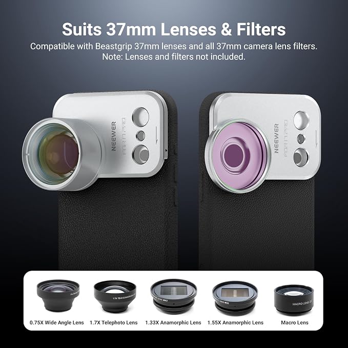 NEEWER 37mm Filter Lens Backplate for PA133 Phone Case Only, Quick Release Video Rig Mobile Photography Accessories Compatible with iPhone 17 Pro Beastgrip, PA173 (Silver) - Image 3