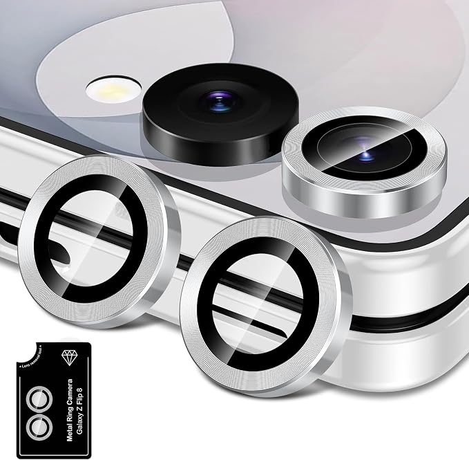 for Samsung Galaxy Z Flip 8 Camera Lens Protector, Individual Metal Ring Tempered Glass Lens Cover, [Strong Adsorption] Scratch Resistant Ultra-Thin HD Clear Lens Cover, 1 Set-Silvery by Btscase