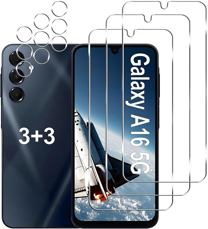 [3+3 Pack] Galaxy A16 5G Screen Protector + Camera Lens Protector, 9H Tempered Glass, Anti Scratch, Easy Installation, Bubble Free, HD Screen Protector for Samsung Galaxy A16 5G by Gliansen