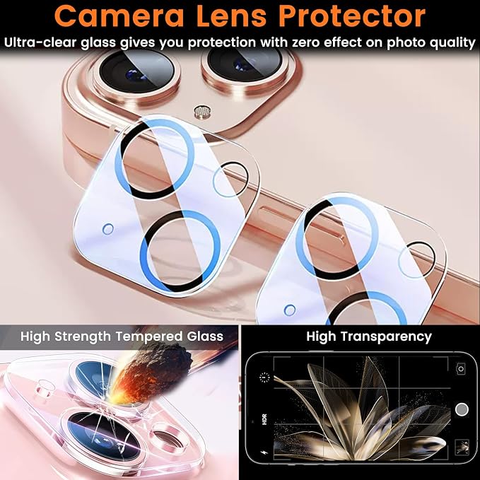 Lesakit 4+4 Pack Privacy Screen Protector for iPhone 15 6.1-Inch with 4 Pack Camera Lens Protector, Anti Spy Tempered Glass Film 9H Hardness Case Friendly - Image 5