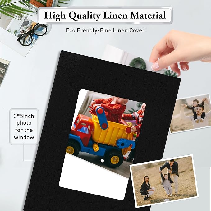 Small Photo Album 4x6,Linen Cover Slide-in Mini Photo Album Book Can Holds 100 4x6 Photos with 50 Black Sheets for Baby Family Pictures Artwork or Postcards Storage (Black) - Image 5
