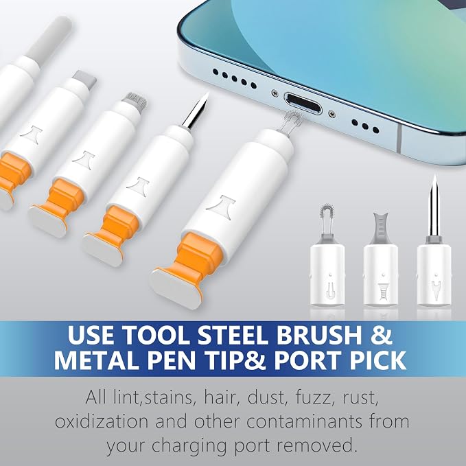 iPhone Cleaning Kit for Charging Port Phone USB C with Storage Case, White | Multi-Tool, Cleaner Kit for AirPod, iPhone Cleaner, Portable Repair Tool, for Lightning Charger Cable iPad Electronic Devices - Image 3