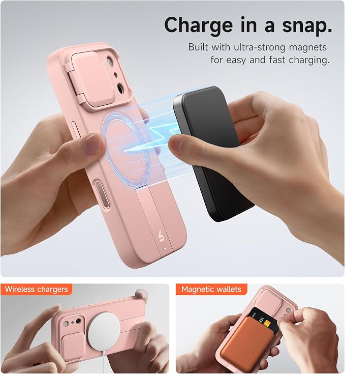 SURITCH for iPhone 17 Pro Max Case with Camera Control Cover, Camera Cover and Adjustable Kickstand, Compatible with MagSafe, Shockproof Bumper Protective Cases 6.9 Inch, Pink - Image 3