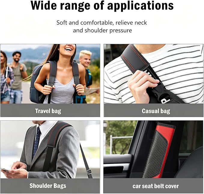 Carbon Fiber PU Leather Seat Belt Covers - 2Pcs, Black and Red Sporty Seat Belt Pads, Universal Fit for Car Truck SUV - Image 7