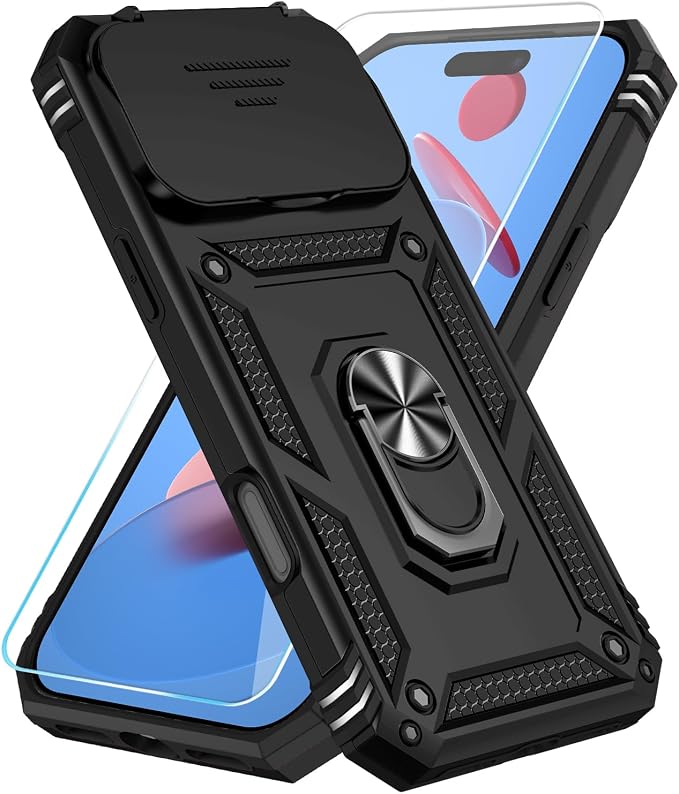 SunStory Phone Case for iPhone 17 Pro Max Case with HD Screen Protector & Slide Camera Cover & Rotated Ring Kickstand, [Military-Grade] Phone Case for iPhone 17 Pro Max, Black by SunStory