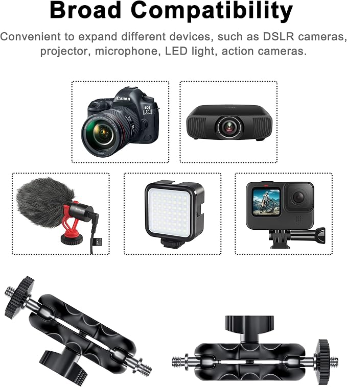 Camera Clamp Mount C Clamp with 1/4'' Screw Magic Arm - Perfect for Cameras, LED Video Lights, Monitors, Flash, Desk, Microphone, Action Camera - Image 7