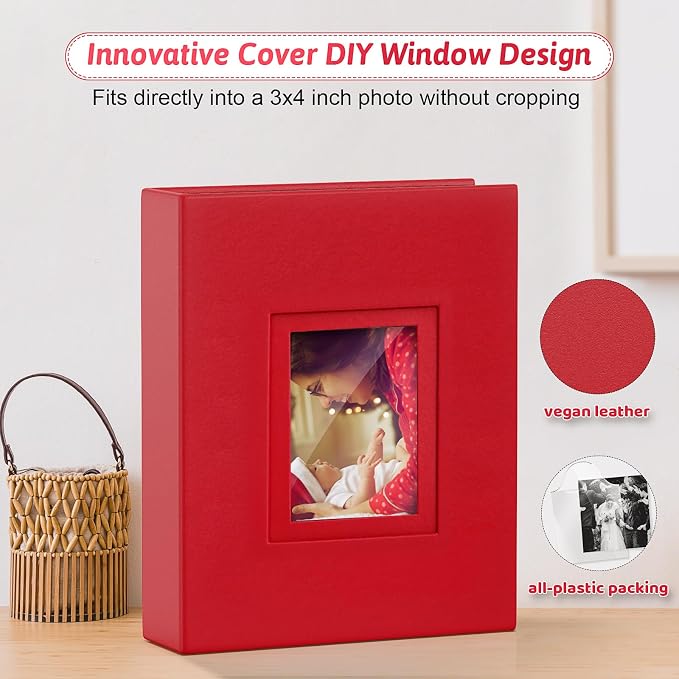 Popotop 4x6 Photo Album Holds 100 Pictures, Vegan Leather Hardcover | 100 Photos Capacity, Acid-Free Clear Slip-In Pockets, Compact Format, Front Photo Window, Gifts for Family Wedding Baby - Image 2