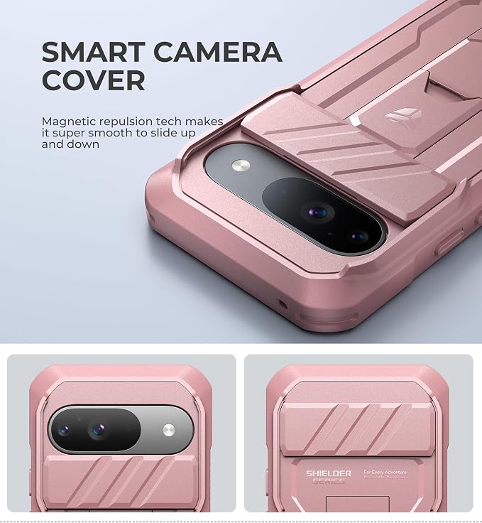 Dexnor for Google Pixel 9 Case with Slide Camera Cover & Built-in Screen Protector & Heavy-Duty Kickstand,Full-Body Protective Cover Rugged Bumper Cases for Pixel 9,Peony Pink(2024) - Image 3