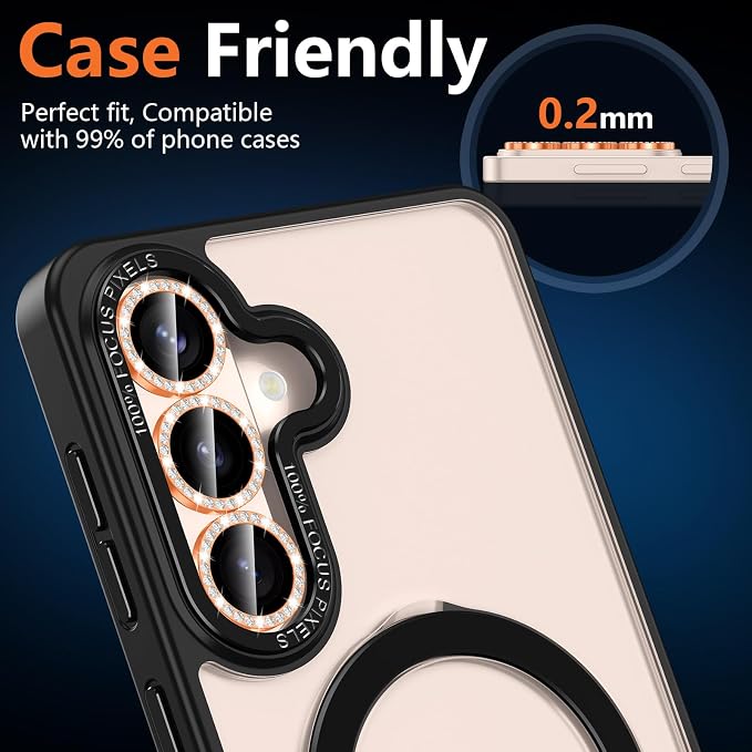 for Samsung Galaxy S26 Plus Camera Lens Protector, Individual Metal Ring Tempered Glass Lens Cover, [Strong Adsorption] Scratch Resistant Ultra-Thin HD Clear Lens Cover, 1 Set-Orange Diamond - Image 6