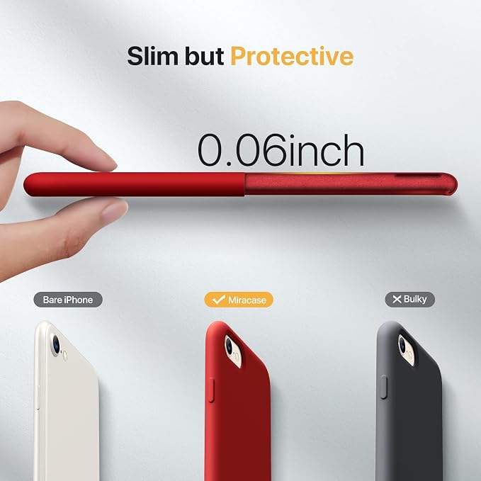 Miracase Silicone for iPhone SE 2022/SE 2020/7/8 Case,Red | Ultra Slim Cover with Screen Protector, Soft Microfiber Lining, Multi-Color Premium Silicone Shockproof Phone Case - Image 3