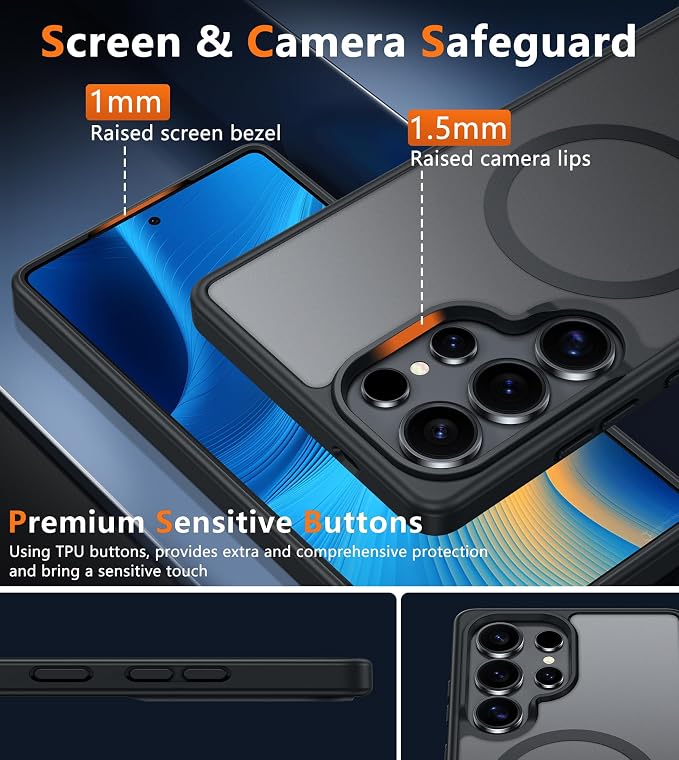 FNTCASE for Samsung Galaxy S25-Ultra Case: Magnetic Translucent Black Cover | Fit for MagSafe, Slim Matte Shockproof Protective Cases, Full Camera Protection, 14FT Military Grade Drop Tested - Image 6