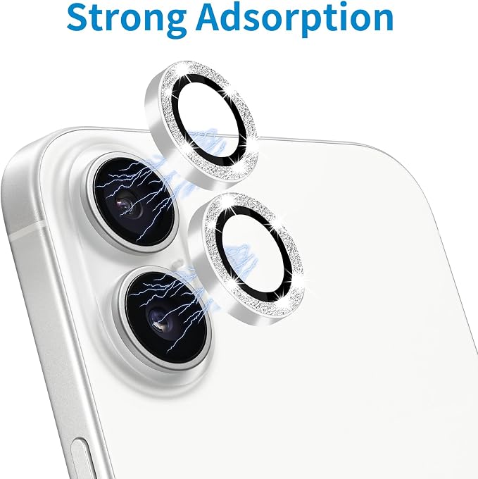Designed for iPhone 16 and 16 Plus Camera Lens Protector, Bling Glitter Diamond Lens Cover 9H Tempered Glass Camera Cover Anti Scratch Shockproof Screen Protector - Image 4