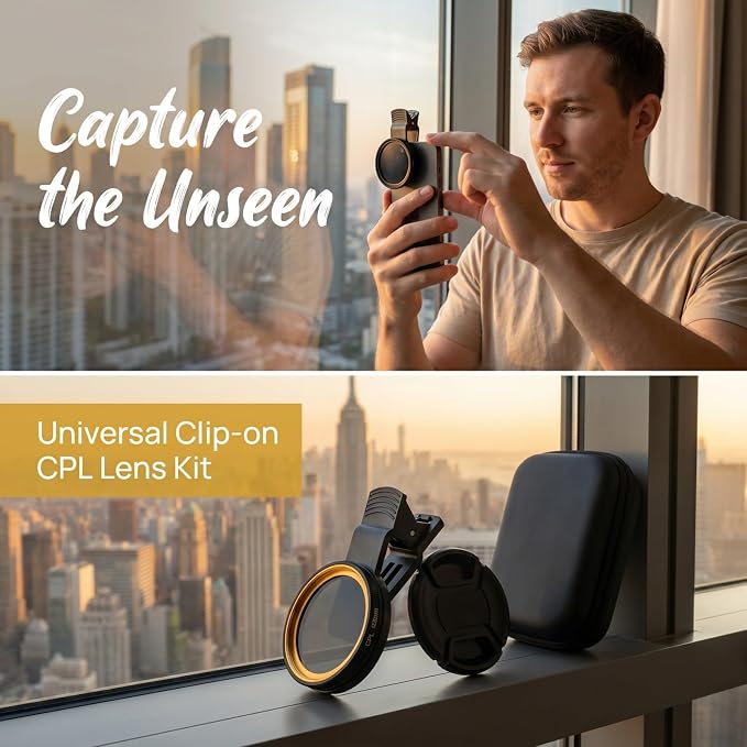 52mm CPL Lens for iPhone – Phone Camera Lens Filter Kit, Polarizing CPL Filter iPhone Compatible, Anti-Glare Phone Lens Clip for Travel, Landscape & Vide - Image 6