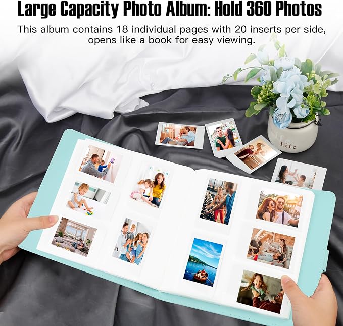 Veicevol 360-Pocket Album for Instax Mini & Polaroid 2x3 inch Photos, Greem | Designed for Instax Mini and Polaroid 2x3 Photos, PU Leather Cover, Horizontal & Vertical Pockets, Wedding Birthday Travel - Image 6