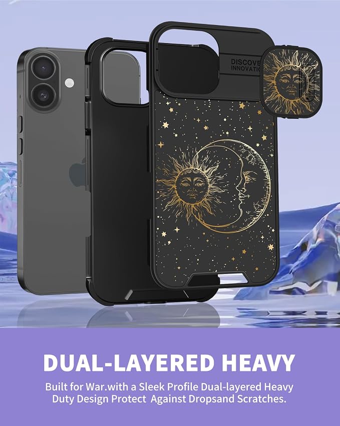for iPhone 17 Case - Women Cute Phone Cover Girly Pretty Fancy Unique Aesthetic Design Slide Camera Cover Protective Case for Apple for iPhone 17, Sun and Moon - Image 5