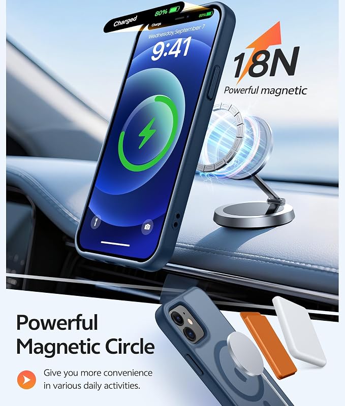 FNTCASE for iPhone 13/12 Mini Case, Fit for Magsafe, Translucent Matte Back | Magnetic Phone Cases, 14FT Military Grade Drop Protection, Slim Shockproof Protective Cover, Blue - Image 3